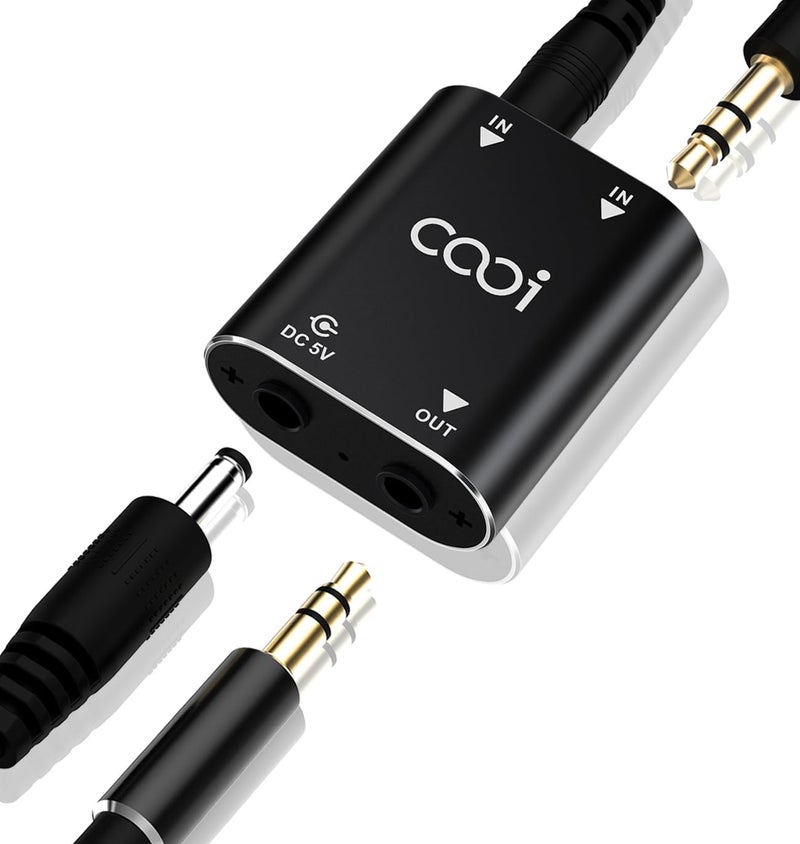 cooidea 2 Channel Stereo Audio Mixer - Metal Shell, AUX Interface Support 2 In 1 Out Mini Stereo Sound Mixer Includes 1-Meter Audio Cables - For PC, Phone, Laptop, Headphones - Image 1